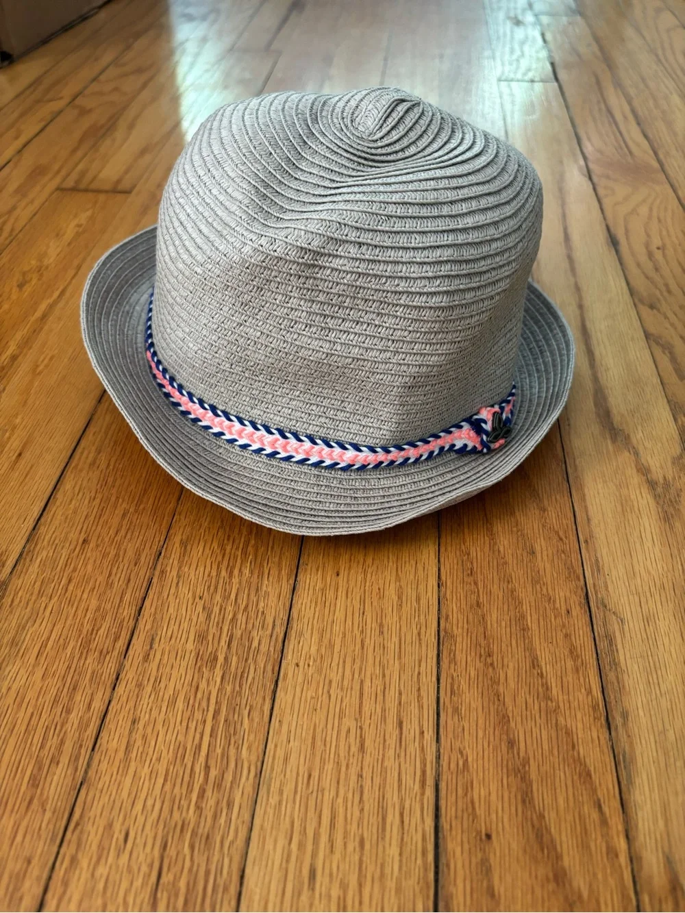 Kids Neutral Beige Bucket Hat with Pink & Navy Braid